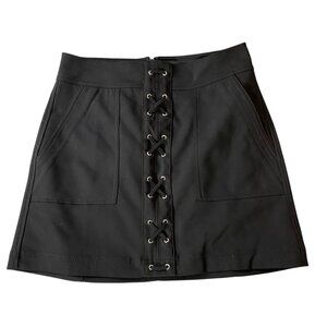 Express Black Mini Skirt With Lace-Up Front Side Pocket Back Zip Closure Size 0